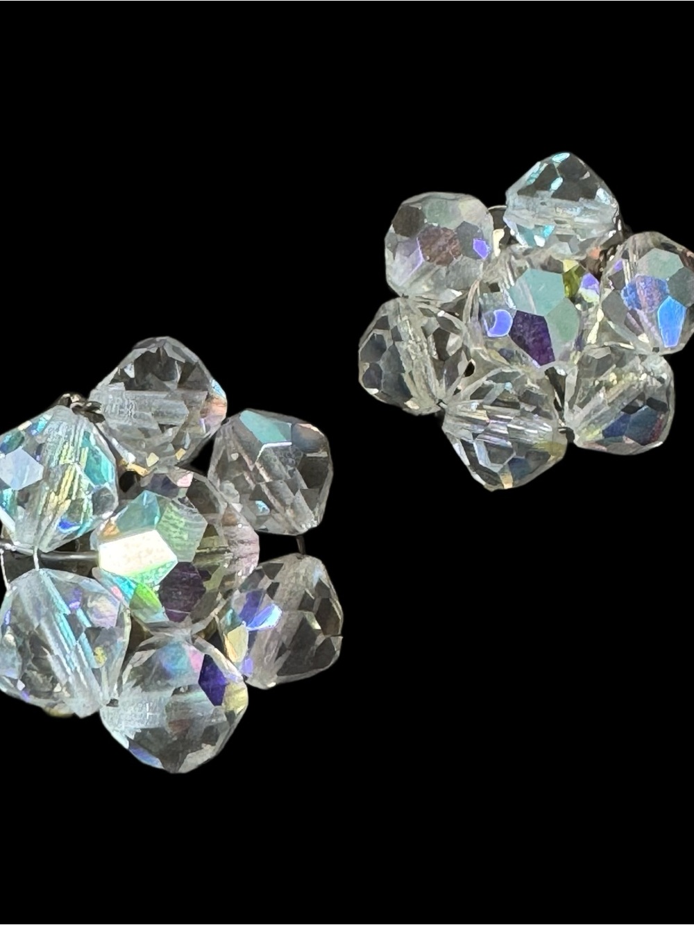 ✨Crystal Cluster Clip-On Earrings - Clear Aurora Borealis